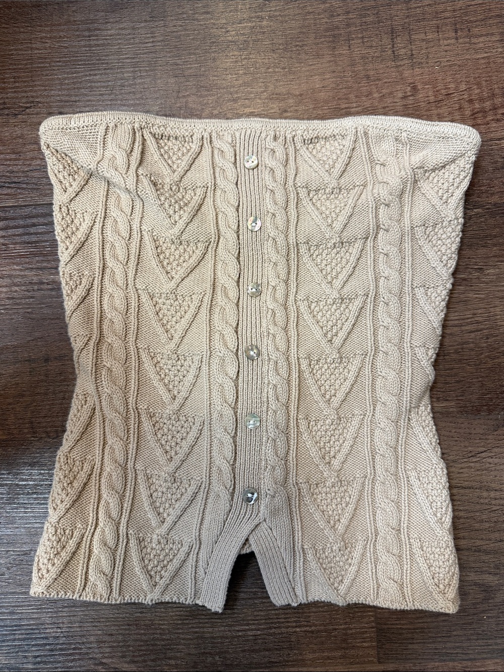 dh NEW YORK Cream Cable Knit Strapless Button-Front Top